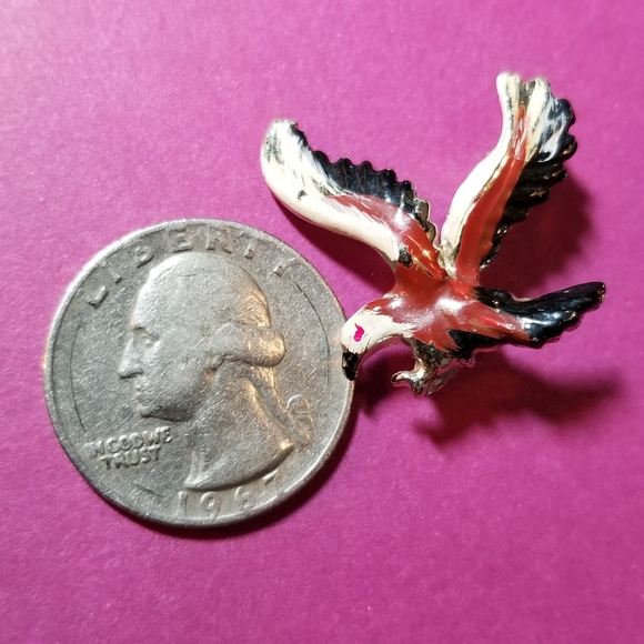 Relisted -vintage soaring eagle brooch pin enamel bird brown - Picture 3 of 5
